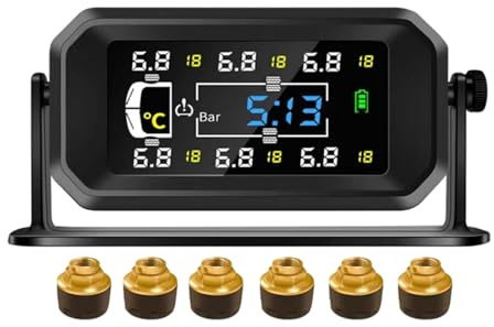 Inscrip Sistema di controllo della pressione degli pneumatici TPMS, sistema di controllo della pressione dei pneumatici, monitoraggio in tempo reale della pressione e della temperatura, con 6 sensori