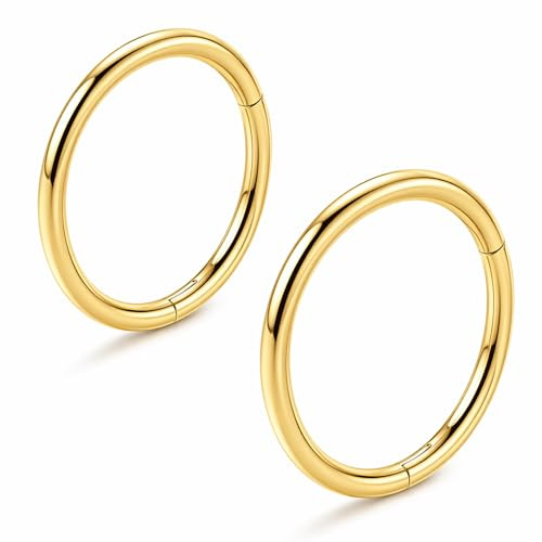 QZKJQDD 2 Stück Gold Nasenpiercing Ring, Chirurgenstahl Knorpelohrring Septum Clicker Ring, Edelstahl Klappbarer Segmentring Lippenring Conch Daith Helix Rook Tragus Lobe Snug