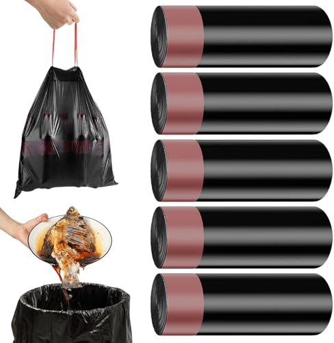 Lot de 100 sacs poubelle de 40 l avec cordon de serrage (60 x 75 cm), noirs, indéchirables et denses, biodégradables, extra solides, pour salle de bain, cuisine, bureau