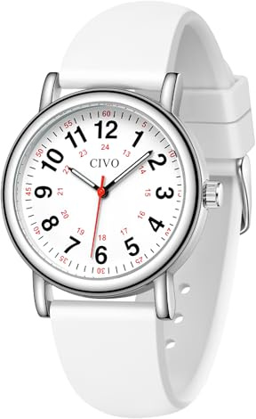 CIVO Damenuhr Krankenschwester Analog Wasserdicht: Leicht Lesbare 12/24 Stunden mit Sekundenzeiger - Geschenke Schwesternuhr für Damen Herren Studenten Silikonband