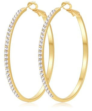 SENTERIA Creolen Gold Damen Hypoallergene Funkelnde Strass Creolen Gold Groß leichte Dünne Ohrringe Golden mit Cubic Zirkonia 60MM