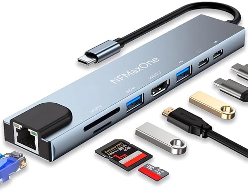 Hub USB C 8 en 1, 10Gbps Ethernet Gigabit HDMI 4K 60Hz con PD 100W Adaptador Tipo C 3.2 Compatible con MacBook Air, Pro iPad, iPhone 16 Plus MAX, Surface, Galaxy Tab S9, Galaxy S24 Ultra, Surface ST8