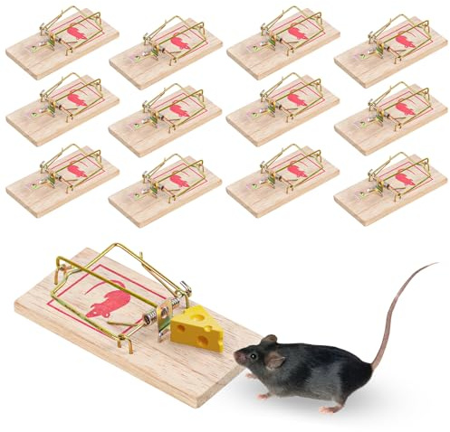 Clvsyh 12 Stück Mausefalle Schlagfalle Aus Holz, Wiederverwendbare Mausefallen Aus Holz, Nagerfalle, Mouse Trap, Rattenfallen, Effektive Mäuse Rattenbekämpfung Für Haus Und Garten