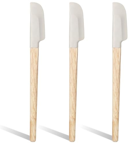 LXUEJIE 3 Stück Silikon Spatel, Silikon Teigschaber Küche mit Holzgriff 23cm Silikonspatel Silicone Schaber Schmal Silikone Spachtel Küchenutensilien für Backen Mischen Kochen Rührwerkzeuge