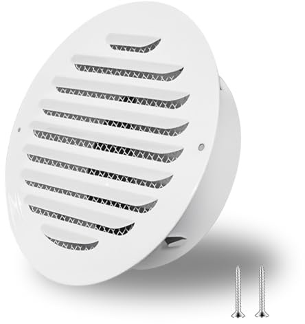 Soffit Vents Stainless Steel with Built-in Mesh Screen Vent Cover Round White Louver Grille Covers Vent Hood Flat Ducting Air Vent for Kitchen Bathroom Ceiling Mount Garage Attic(200mm/7.88in)