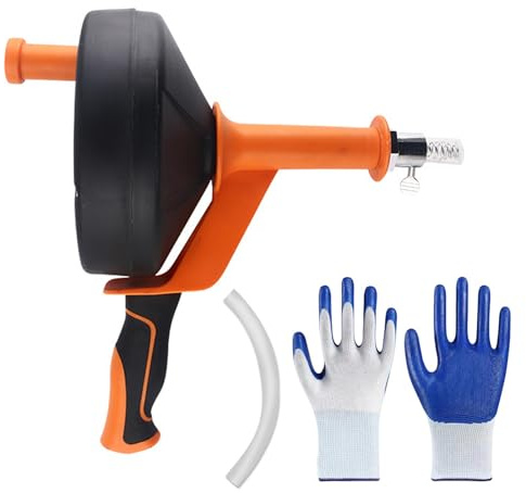 Drain Snake 10M with Drill Attachment, Flexible Toilet Snake Hair Clog | Remover Manually or Powered Sink Unblocker Tool for Bathtub Drain, Bathroom Sink, Kitchen and Shower(Orange)