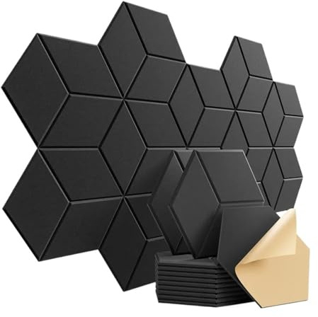 Schalldämmplatten 12 Pack Hexagonal Self-adhesive Acoustic Panels Sound Proof Foam Y-Lined Design to Absorb Noise Eliminate Echoes(Y-Cut Hexagon Black)