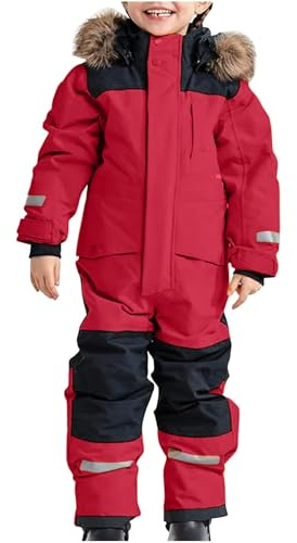 Barn Varm Vattentät Skidoverall Småbarn Flickor Pojkar Vinter Utomhus Baby Skidoverall A04-röd 8-9 år