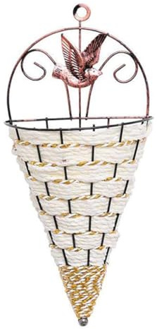 Syglawnd Cesta de Mimbre de Pared, cestas de Flores para Colgar en la Pared, Tejido de Mimbre, Soporte para macetas montado en la, Almacenamiento en Cono para el hogar, jardín, Blanco, Cesta montada