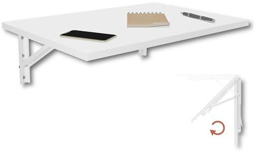 KDR - Tavolo pieghevole da parete, 60 x 40 cm, bianco, tavolo pieghevole da parete, salvaspazio, tavolo da pranzo, scrivania e tavolo da cucina, ideale per piccoli spazi e home office