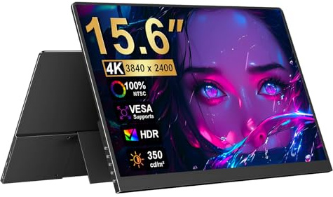 Golday Monitor portátil 4K 3840 x 2400 UHD 1500:1, contraste VESA y soporte 100% NTSC, pantalla exterior para ordenador, mini consolas de videojuegos 16:10 (negro carbono)