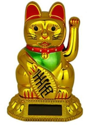 Whychstore Gato de la suerte alimentado por energía solar, figura dorada de Maneki Neko agitando la fortuna para decoración del hogar, oficina, coche, regalo chino sin pilas