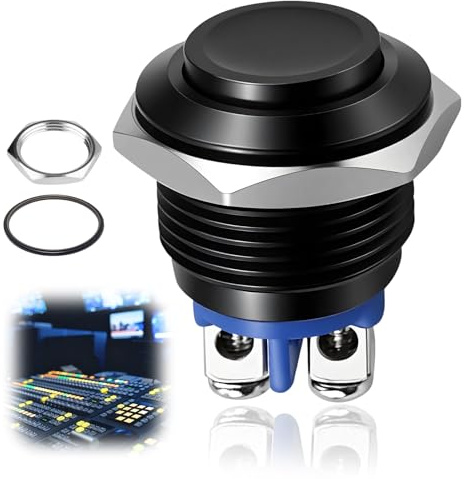 12V Botón de inicio 16 mm, Interruptor de Arranque con Botón Pulsador | 220V AC 1A Pulsador Momentáneo 16mm Impermeable IP20 de metal para Timbre Coche Barco Hogar Electrónica