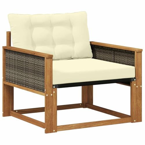 Owoxanthellate Lounge Sessel Outdoor mitPolster Natur - Massives Akazienholz Gartenstuhl wetterbeständig Modern - Balkonsessel Loungesessel Holz Einzelsitzer Garten Cremeweiß