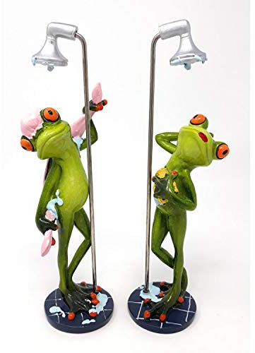 Süßer Frosch unter der Dusche mit Duschhaube Deko Figur Dekofigur Zierfigur Bad