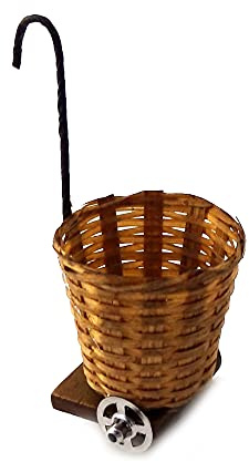 Melody Jane Dolls House Wicker Shopping Trolley Basket Miniature Shop Store Accessory