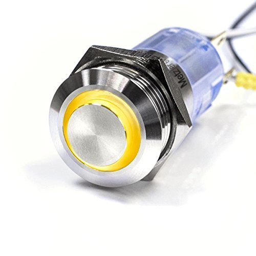 Metzler® LED-Druckschalter mit Ringbeleuchtung und IP67 wasserdicht Gelb Edelstahl rostfrei vandalismussicher ertastbare Taste für Auto Boot Haus 16mm Einbau tiefenbeleuchtet 10 JAHRE ERSATZTEILVERFÜG