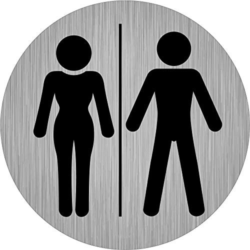 immi 4x Türschild WC-Allgemein, WC-Männchen, 9,5cm Ø, rund, Edelstahl-Optik
