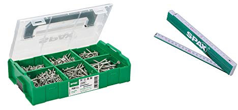 SPAX Montagekoffer, L-BOXX Mini, klein, WIROX A9J, T-STAR plus, Senkkopf, 6 Abmessungen, 703 Stück, inkl. 3 BITs T20 und Zollstock, 5000009162019