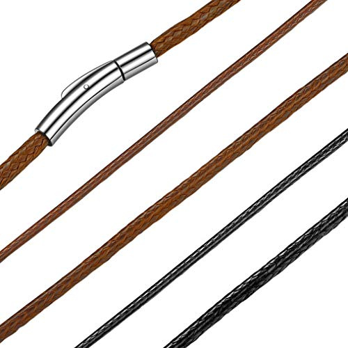 Bandmax Leder Halskette Armband Schwarz/Braun geflochten Lederkette Damen Herren Halskette mit Edelstahl Verschluß 2mm/3mm breit Lederband Collier Wachsschnur Kette für Anhänger, 40-76 cm wählbar