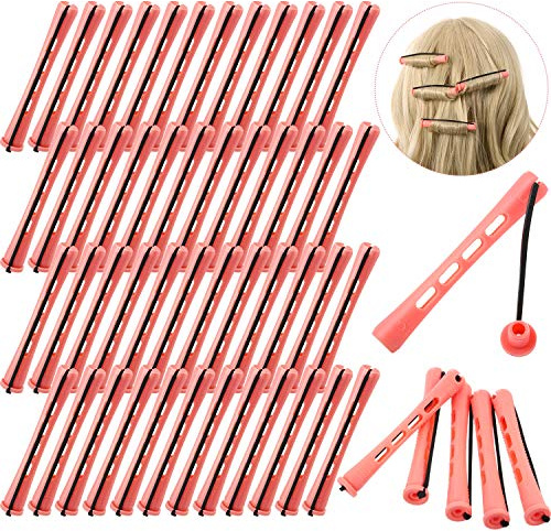 WILLBOND 48 Pieces Plastic Pink Perm Rods Long Variety Hair Perm Rods Hair Curling Roller Accessories for Women Hairdressing Styling Tools