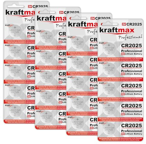 Kraftmax 20er Pack CR2025 Lithium Hochleistungs- Batterie / 3V CR 2025 Knopfzelle für professionelle Anwendungen - Neuste Generation