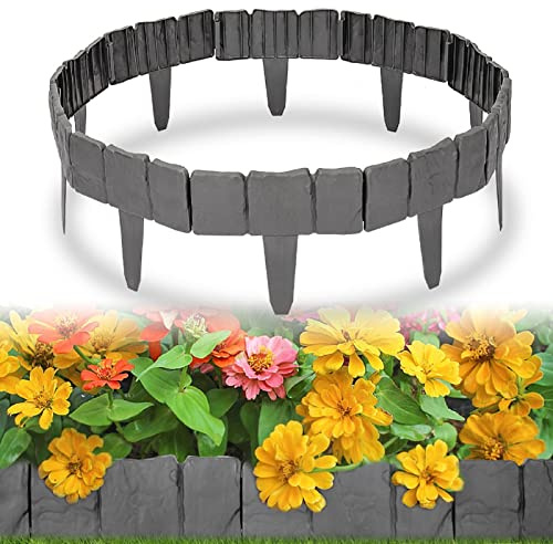 Trintion Rasenkante Kunststoff 5M Beeteinfassung Steinoptik Beetumrandung Gitterbett Umzäunung Gartenzaun Beetbegrenzung Höhe 10,5cm Rasenkantensteine für Obstgärten Beete Wege 20 Stück