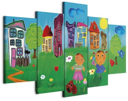 B&D XXL - Akustikbild Kinder 100x50 cm 5 tlg - Bilder Akustikschaum Schallschutz Wand Deko Kunst Akustikpaneele Wandpaneele Schalldämmung Wandbild Schallabsorber Akustikplatten 0104-3