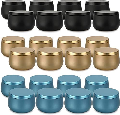 Kerzendosen aus Metall, 24 Stück, für die Kerzenherstellung, 8oz Mini-Kerzendosen DIY-Kerzenherstellungszubehör-Kit, trockene Vorratsdosen für Tee-Süßigkeiten-Gewürze-Geschenke Gift (3 Farben)