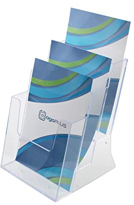 1 Stück 3 Etagen Prospekthalter DIN A5 Hochformat transparent, Flyerständer | Freistehender Tischaufsteller ohne Montage, ideal für Theke, Empfang, Büro, Praxis, Geschäft und Messestand