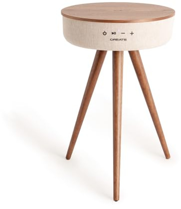 CREATE / Speaker Table/Tischlautsprecher mit kabelloser Ladefunktion aus Dunkelholz/Bluetooth, 7 Stunden Laufzeit, Sound Experience, Elegantes Design