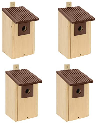 Nistkasten B20-NPx4 Holz-NISTKASTENSET, Vogelhaus-Meisenkasten-Nisthohle,aus Holz Natur ,wetterfest, Massivholzkonstruktion,Deko Garten, +Braun