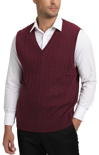 Kallspin Men’s Sweater Vest Wool Blend Cable Knit Jumper Pullover Knitwear