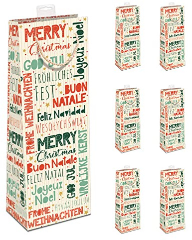 GREENLINE Geschenktaschen für Flaschen 6 Stück Weihnachten Flaschentüten edle Zuckerrohrpapier Geschenktüten 100% Baumfrei für Wein Sekt Champagner Beutel mit Baumwollkordel