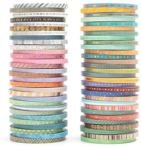 MAGLITT 60 Rollen Dünn Gold Washi Tape Set Masking Tape VSCO Folie Dekoratives Klebeband Bunt für DIY Handwerk Bullet Journals Planer Scrapbooking Verpackung