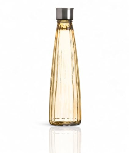 Bottiglie d'acqua colorate in vetro, 750 ml, vintage, ermetiche, per succhi, bevande, bottiglia d'acqua (6 colori pastello a scelta) (giallo-lineare)