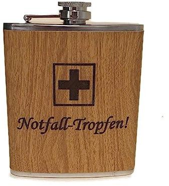 Edelstahl Flachmann 170ml in Holzoptik – Ideal für Unterwegs, Robust & Langlebig, Trinkflasche, Geschenkidee (Notfall-Tropfen)