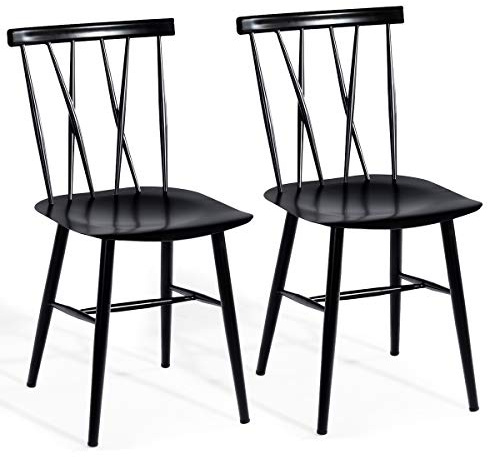 COSTWAY Chaise Industrielle Lot de 2, Chaise Metal Hauteur d'Assise 43,5 cm, Dossier en Forme de X, Chaise Bistrot pour Café, Bar, Charge 150 KG, Noir