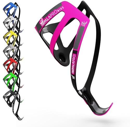 IMPALAPRO Portabidon Bicicleta Fibra De Carbono Ultraligero Y Resistente 18gr - Portabidon Carbono - Soporte Botella Bicicleta - Porta Botellas para Bicicleta - MTB Y Carretera (Fucsia)