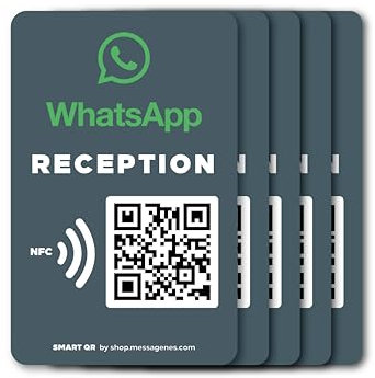 MESSAGENES Personalisierbarer WhatsApp-Aufkleber QR und NFC | Kundendienst | 5 Aufkleber in NFC-Kartengröße | Verbinden Sie Ihre Kunden mit Whatsapp | Empfangslösung