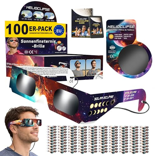 Helioclipse Gafas Eclipse Solar Homologadas ISO 12312-2 6/12/25/50/100 Pack