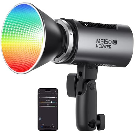 NEEWER MS150C RGBWW LED Videoleuchte mit 2,4G/APP Steuerung, Videolicht mit 150W Metall Mini RGB COB Dauerlicht, Bowens Montage Studiolicht 2700K-6500K, 18000Lux/1m, CRI97+/TLCI98+, 17 Effekte, RGBCW