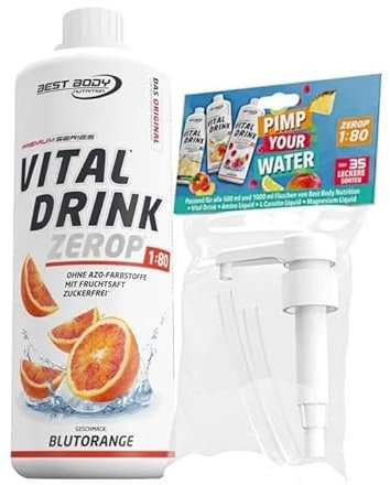 Vital Drink ZERO Bebida Concentrada Sin Azúcar, Baja en Calorías, Hidratate en Deporte, trabajo. (BOMBA DOSIF)1000ml. (NARANJA SANGUINA)