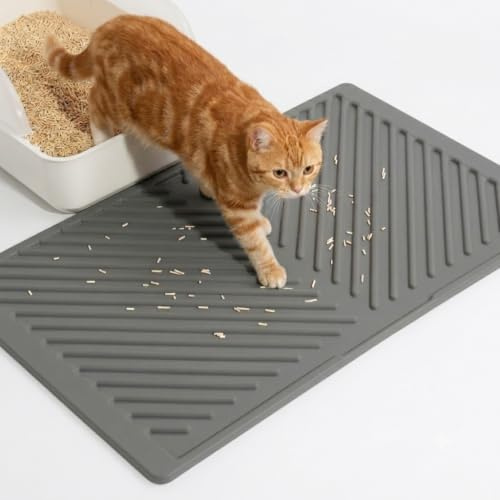 Conlun Silicone Tappetino Lettiera Gatto,Impermeabile Gomma, 60x38cm,Grigio