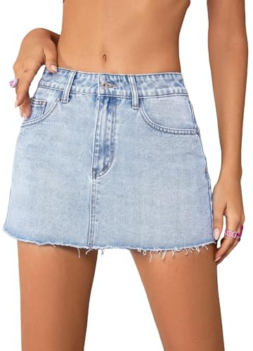 Jumppmile Womens Mini Denim Skirt Mid Waist Mini Y2K Jean Skirts Light Blue X-Small