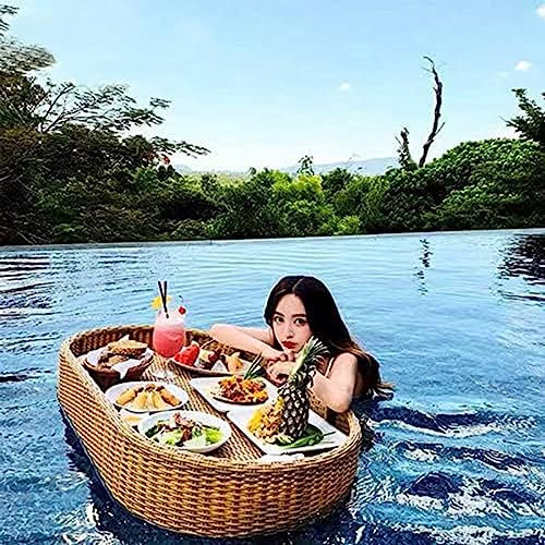Bandeja flotante ovalada para bebidas, soporte para bebidas de piscina, mesa flotante para piscina, portavasos de piscina, bandeja flotante de ratán, soporte para bebidas de jacuzzi, barra flotante p