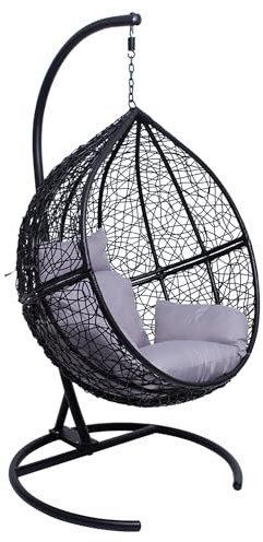 Allpax Einzel-Hängesessel Größe L - geeignet für In- und Outdoor - bis 150 kg - Korb aus Polyrattan mit Gestell und Sitzkissen - Hängekorb, Hängestuhl, Schwebesessel, Hängeschaukel