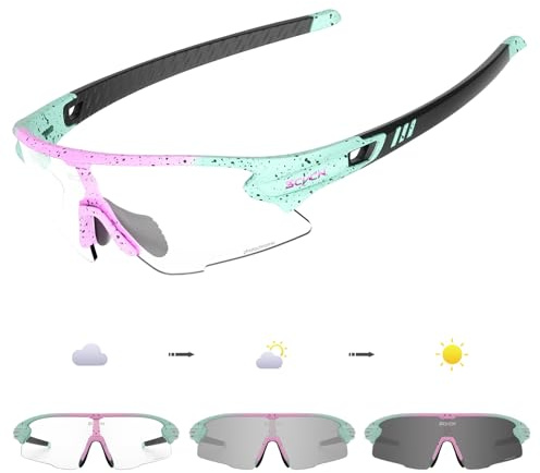 SCVCN Photochromatische Selbsttönend Fahrradbrille für Herren Damen Klar Sportsonnenbrille TR90 Rahmen Sport Radfahren MTB Radbrille UV400 Schutz Sportbrille Laufen Fahren Triathlon Baseball