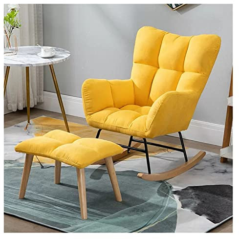 Schaukelstuhl, Stillstuhl, Sessel mit Hocker, Mid-Century-Teddy-Stoff, getufteter Akzentstuhl, Schaukelstuhl, gepolsterter Sitz, Freizeit-Relax-Stuhl für Wohnzimmer, Schlafzimmer, Büro, Kind