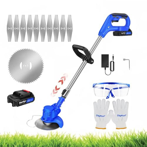Débroussailleuse sans Fil 21V Coupe Bordure, avec 2 Batterie et Chargeur, 127.5cm Coupe-Herbe électrique Portatif pour Pelouse Jardin Terrain Agricole（avec 2 Batteries）